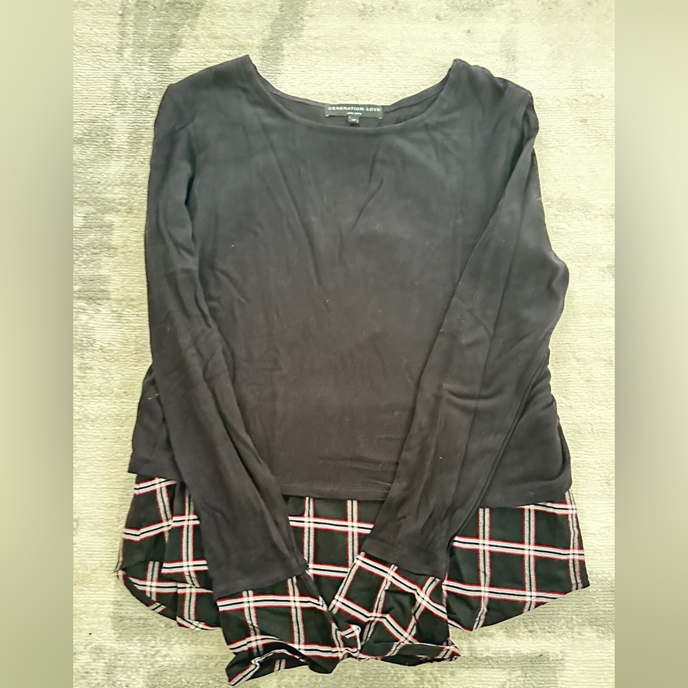 Generation Love Black Pullover with Plaid Women's Shirt